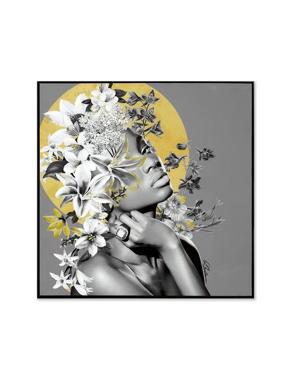 Tableau 100x100 femme fleurie – style contemporain