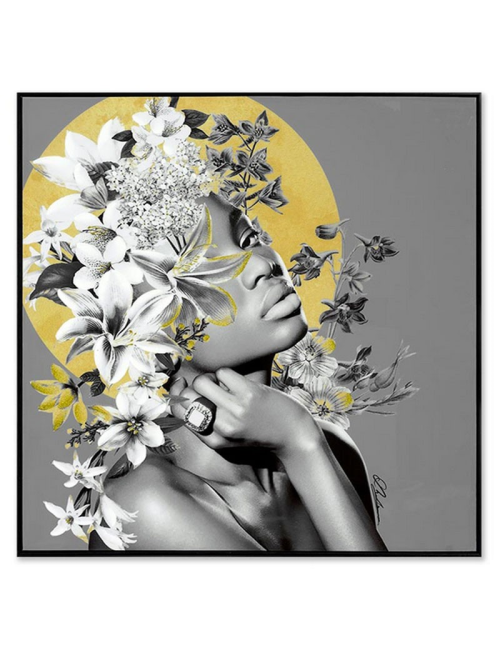 Tableau 100x100 femme fleurie – style contemporain