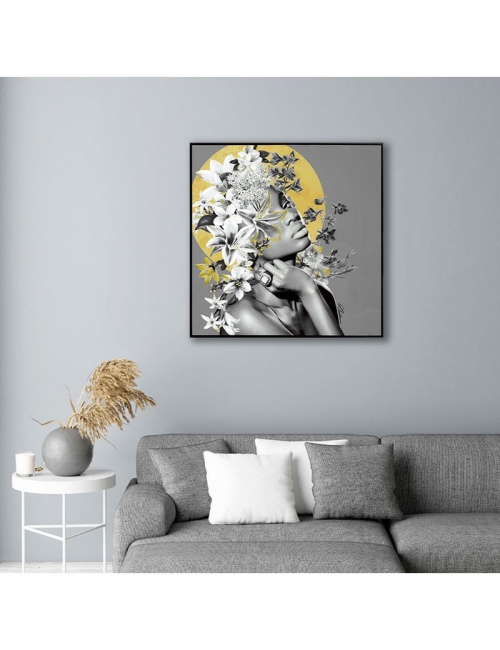Tableau 100x100 femme fleurie – style contemporain