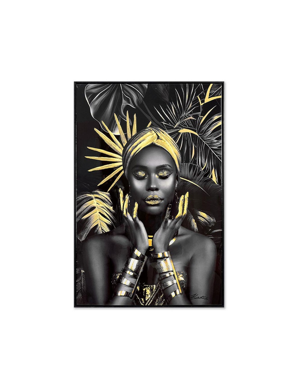 Tableau femme noire or 80x120 – art déco élégant