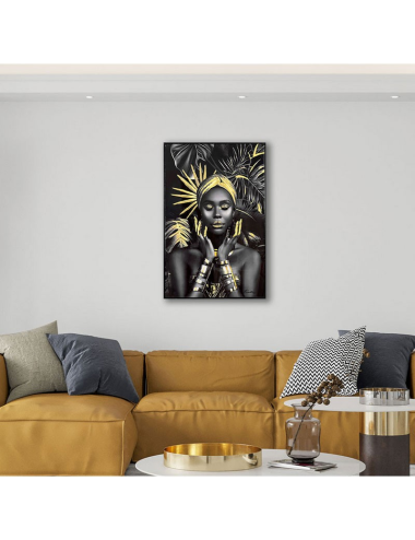 Tableau femme noire or 80x120 – art déco élégant