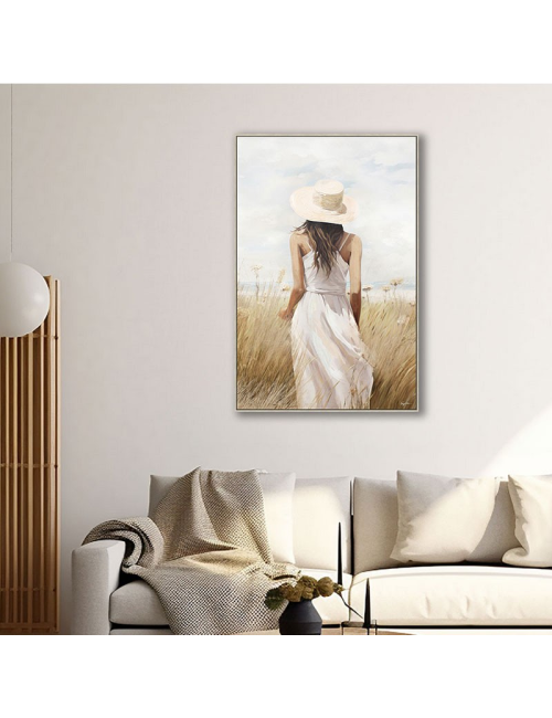 Tableau femme dans les blés 80x120 – style naturel et doux
