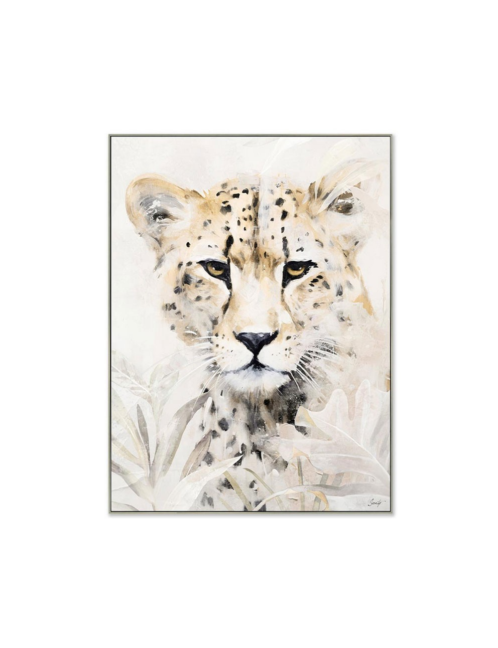 Tableau portrait guépard aquarelle beige-60x80