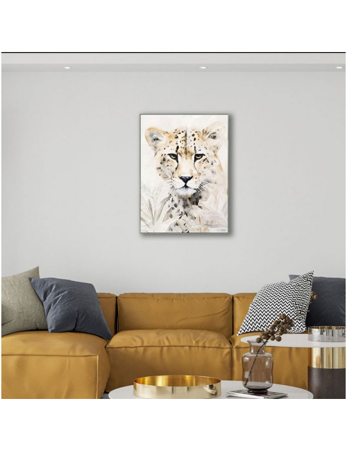 Tableau portrait guépard aquarelle beige-60x80
