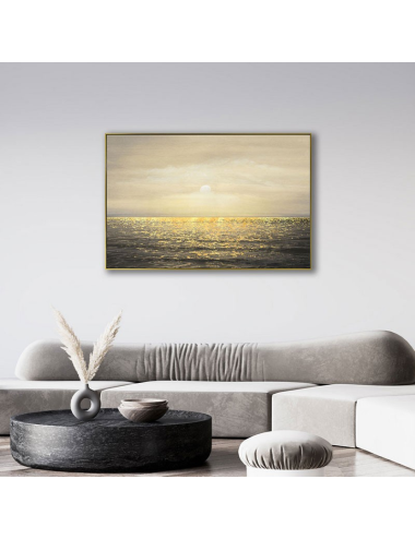 Tableau mer dorée 80x120 – coucher de soleil raffiné