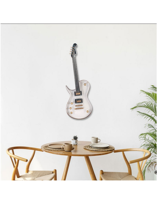 Sculpture murale guitare blanche en métal