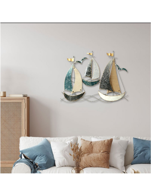 " Trois voiliers ", déco murale métal marine