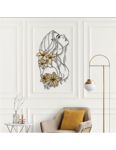 Sculpture femme et fleurs métal noir – décoration murale poétique