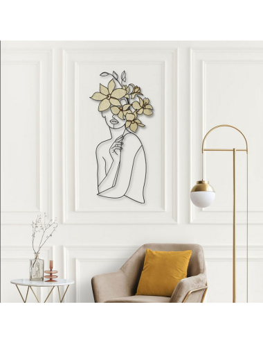 Sculpture murale femme au bouquet en métal noir