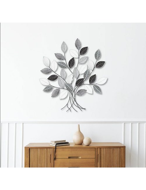 Sculpture murale feuillage métal noir et blanc – décoration murale moderne