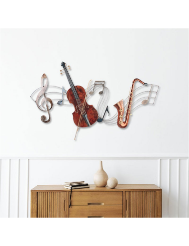 Sculpture murale métal violon et saxophone