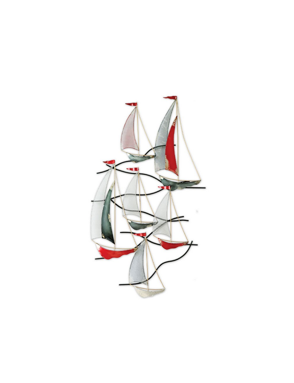 " Voiliers métal rouge/argent ", décoration murale métal