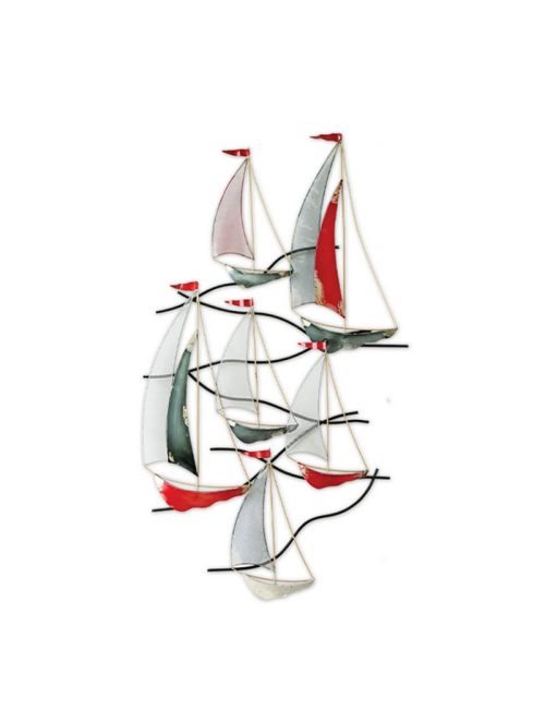 " Voiliers métal rouge/argent ", décoration murale métal
