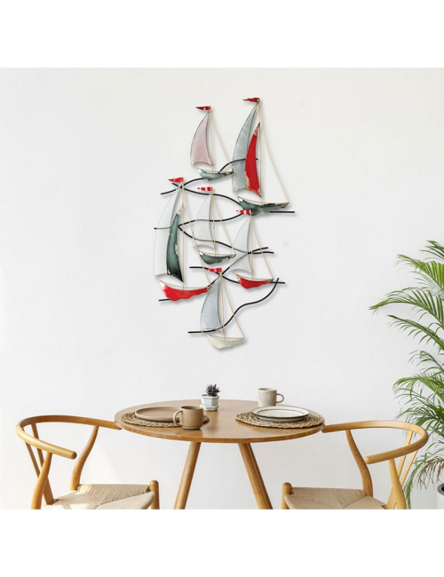 " Voiliers métal rouge/argent ", décoration murale métal