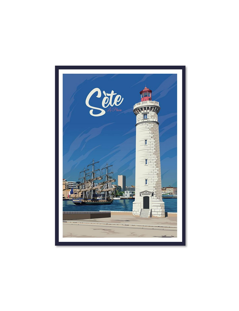 Affiche vintage Sète – Poster encadré phare mer