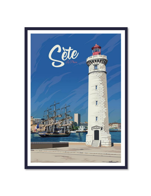 Affiche vintage Sète – Poster encadré phare mer