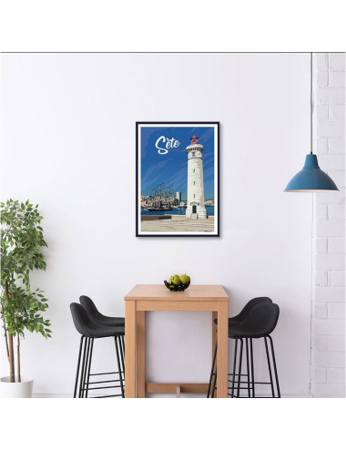 Affiche vintage Sète – Poster encadré phare mer