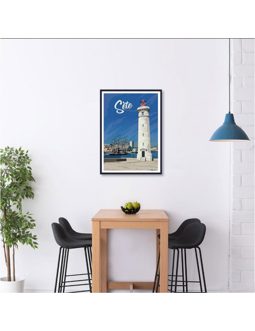 Affiche vintage Sète – Poster encadré phare mer