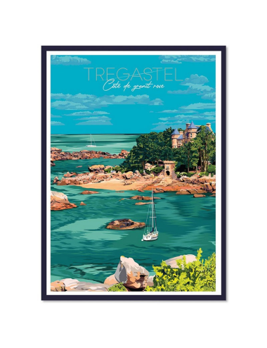 Affiche vintage Trégastel – Côte de Granit Rose encadrée