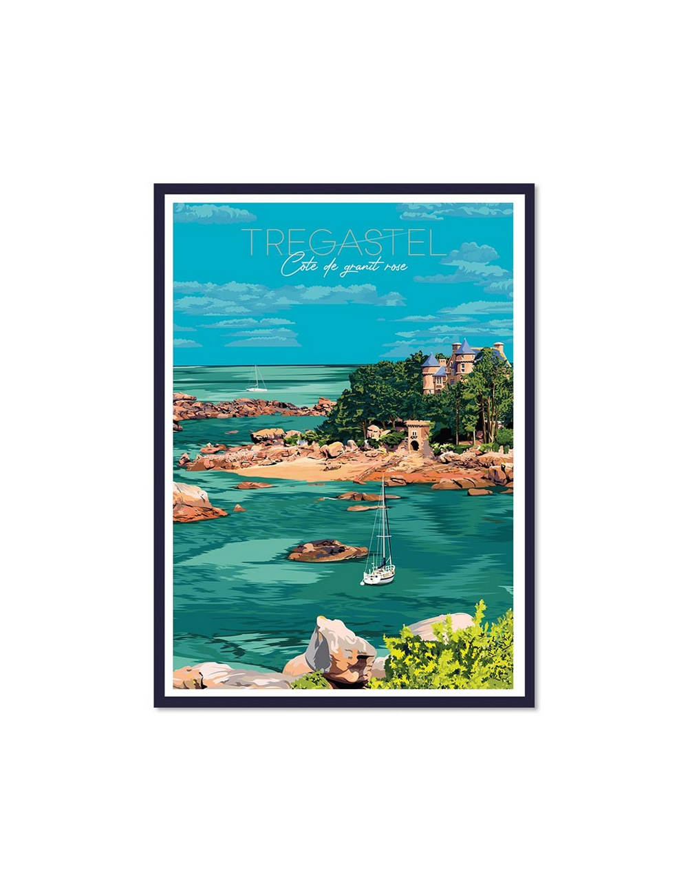 Affiche vintage Trégastel – Côte de Granit Rose encadrée