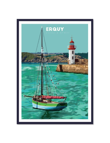 Affiche vintage Erquy – Phare des Côtes d’Armor encadrée