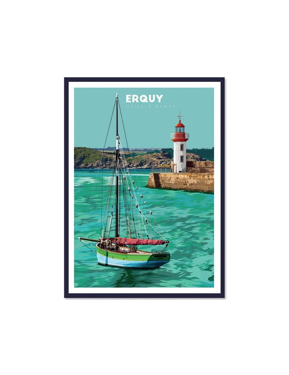 Affiche vintage Erquy – Phare des Côtes d’Armor encadrée