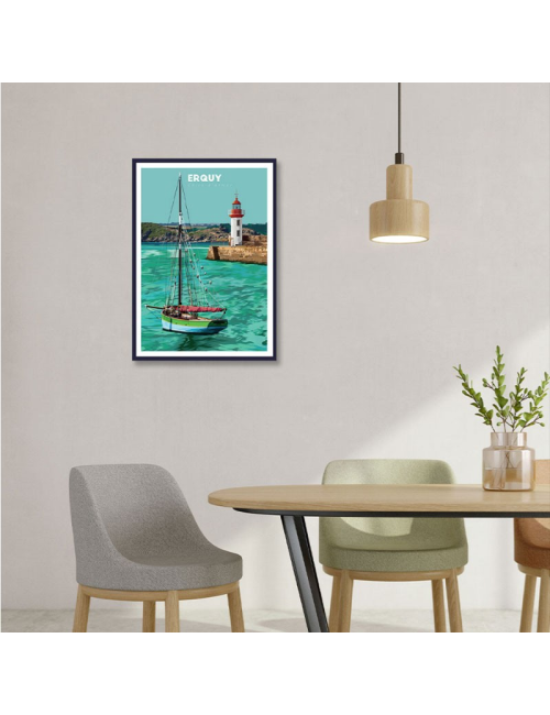 Affiche vintage Erquy – Phare des Côtes d’Armor encadrée