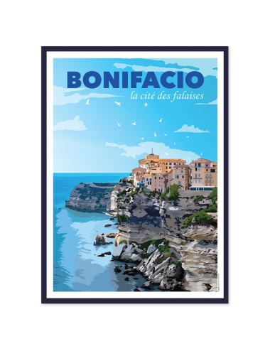Affiche vintage Bonifacio – La cité des falaises encadrée