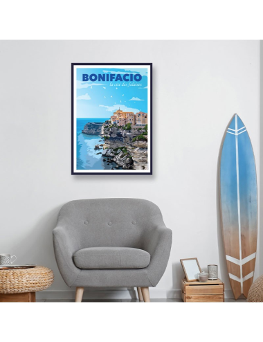 Affiche vintage Bonifacio – La cité des falaises encadrée