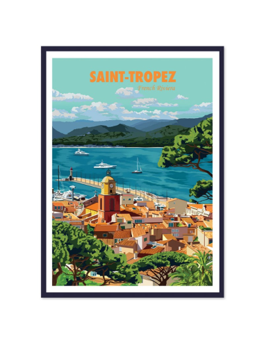 Affiche vintage Saint-Tropez – French Riviera encadrée