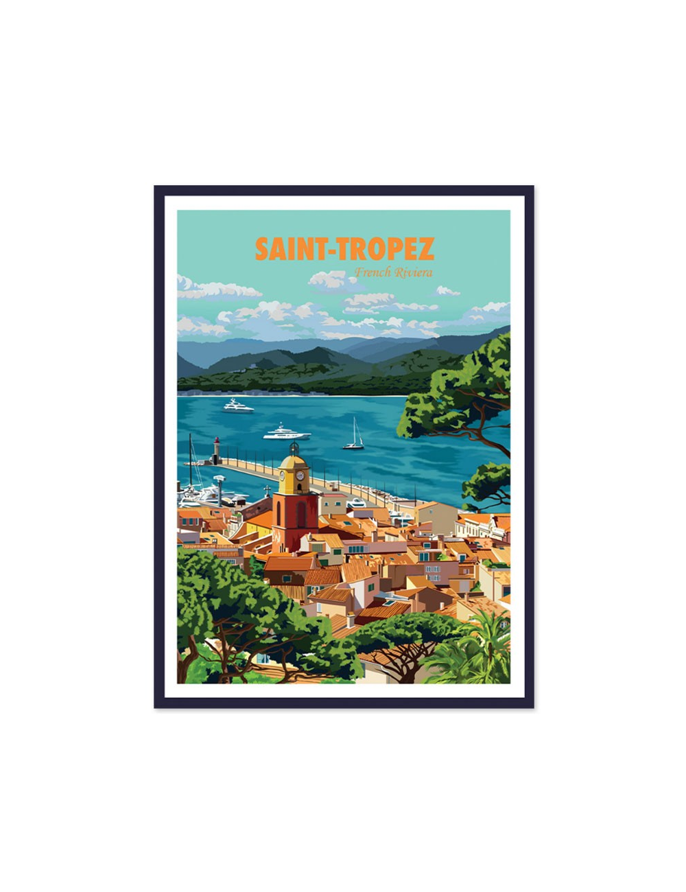 Affiche vintage Saint-Tropez – French Riviera encadrée
