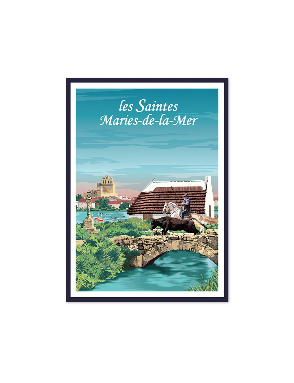 Affiche vintage Les Saintes-Maries-de-la-Mer encadrée
