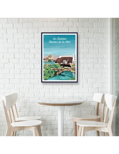 Affiche vintage Les Saintes-Maries-de-la-Mer encadrée