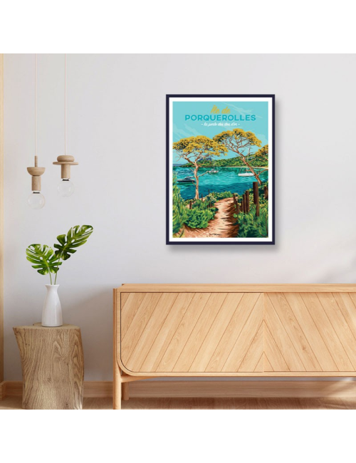 Affiche vintage île de Porquerolles – Iles d’Or encadrée