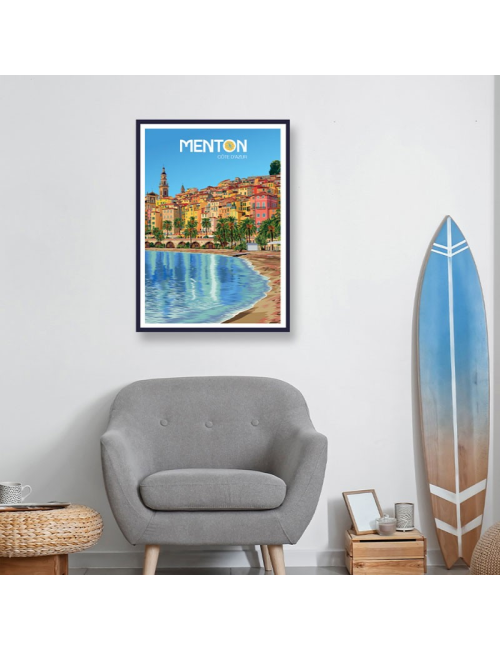 Affiche Menton vintage encadré Côte d’Azur