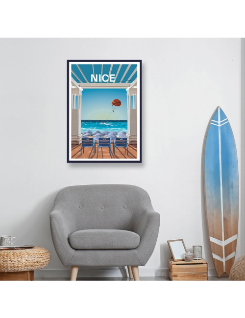 Affiche poster Nice Côte d’Azur encadrée vintage