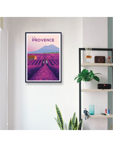 Affiche encadrée Provence champs lavande vintage