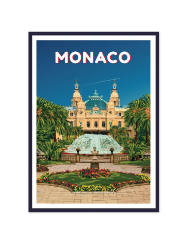 Affiche vintage encadrée de Monaco avec le Casino de Monte-Carlo
