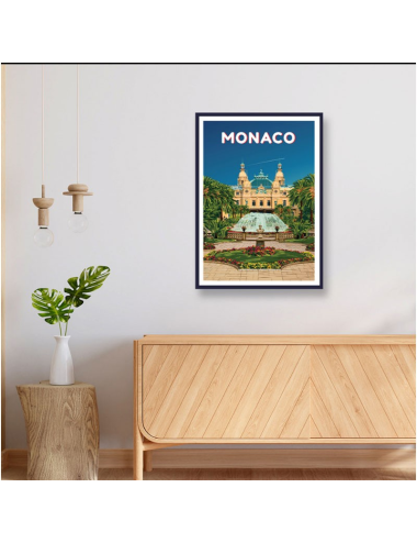 Affiche vintage encadrée de Monaco avec le Casino de Monte-Carlo