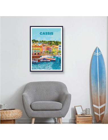 Affiche vintage Cassis encadrée – Port coloré en Provence