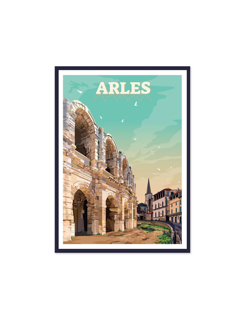 Affiche vintage Arles encadrée – Arènes romaines
