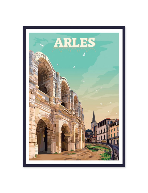 Affiche vintage Arles encadrée – Arènes romaines