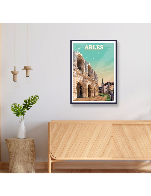Affiche vintage Arles encadrée – Arènes romaines
