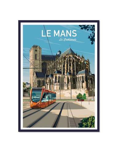 Affiche vintage Le Mans – Cathédrale Saint-Julien encadrée