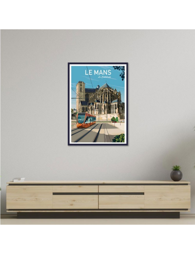 Affiche vintage Le Mans – Cathédrale Saint-Julien encadrée