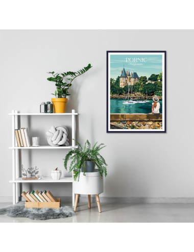 Affiche vintage Pornic – Port Gourmalon et château encadrée