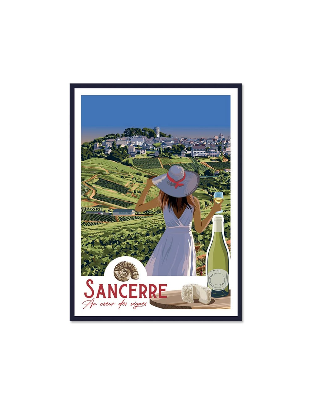 Affiche vintage Sancerre – Vignobles et dégustation encadrée