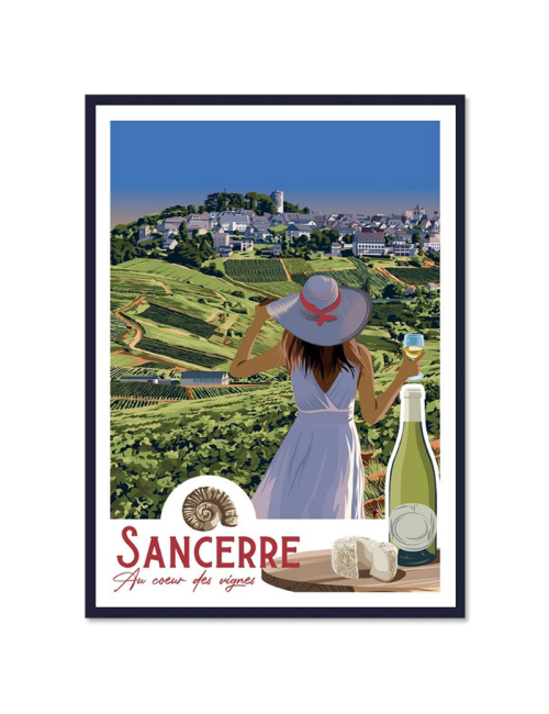 Affiche vintage Sancerre – Vignobles et dégustation encadrée