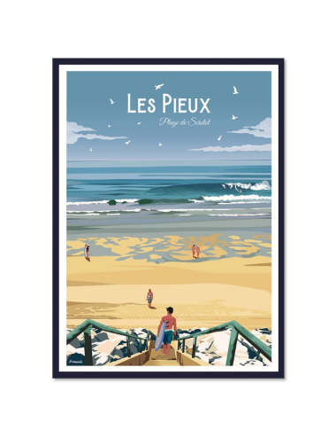 Affiche vintage Les Pieux – Plage de Sciotot encadrée