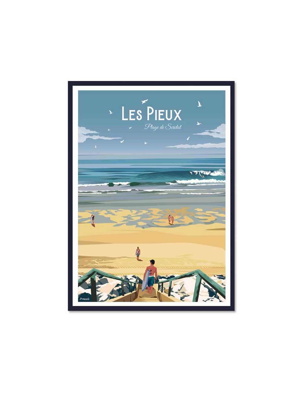Affiche vintage Les Pieux – Plage de Sciotot encadrée